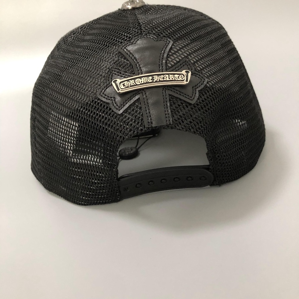 Chrome Hearts Black Trucker Hat with Leather Cross Logo Baseball Cap Women Men - Picture 7 of 14